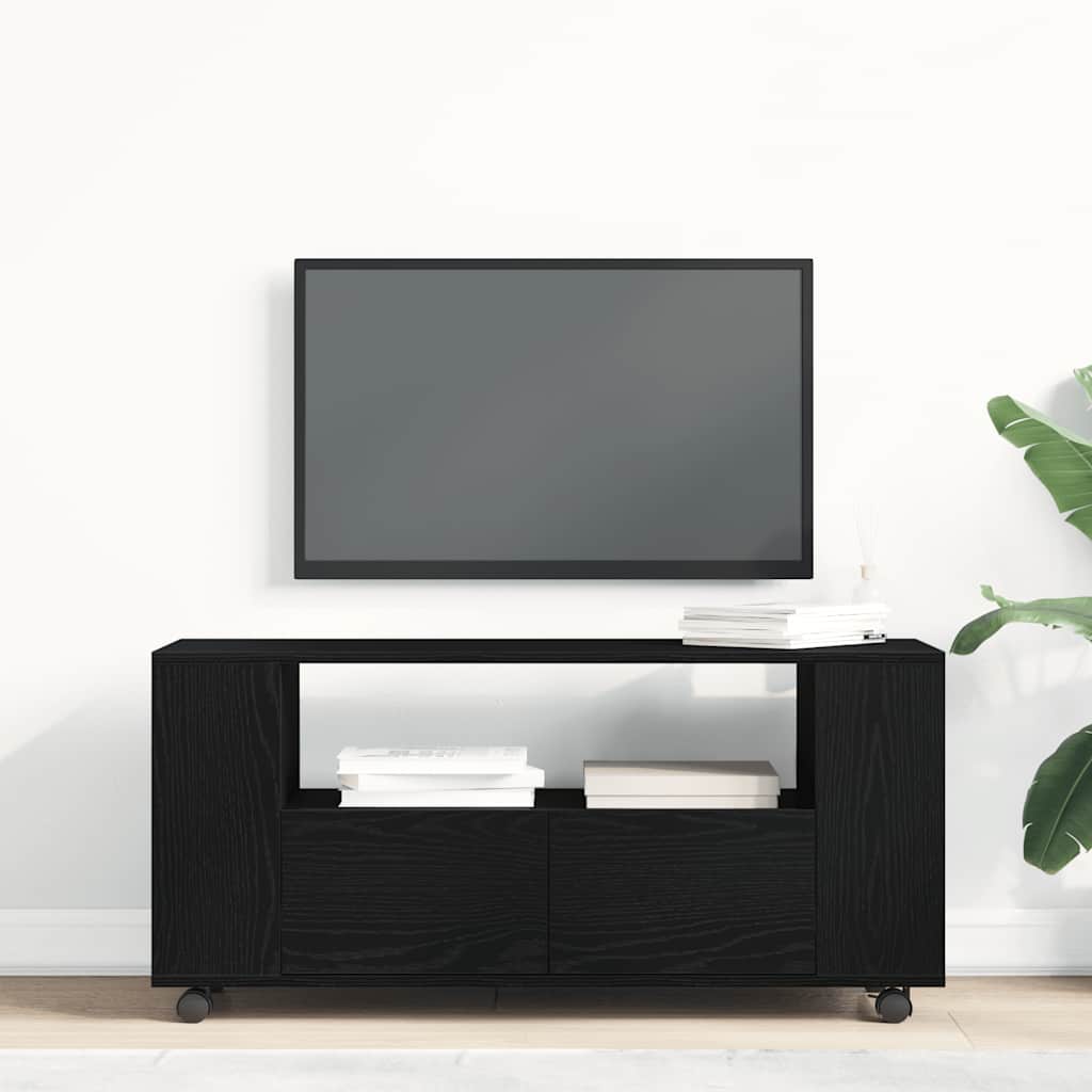 Mobile Porta TV con Ruote Rovere Nero 102x34,5x43 cm Truciolato | homemem39
