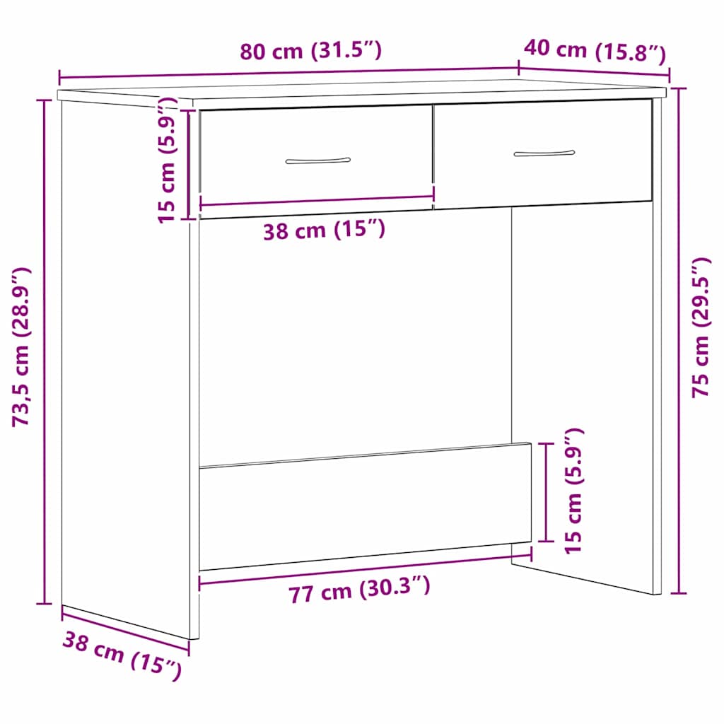 Scrivania Rovere Nero 80 x 40 x 75 cm Legno multistrato