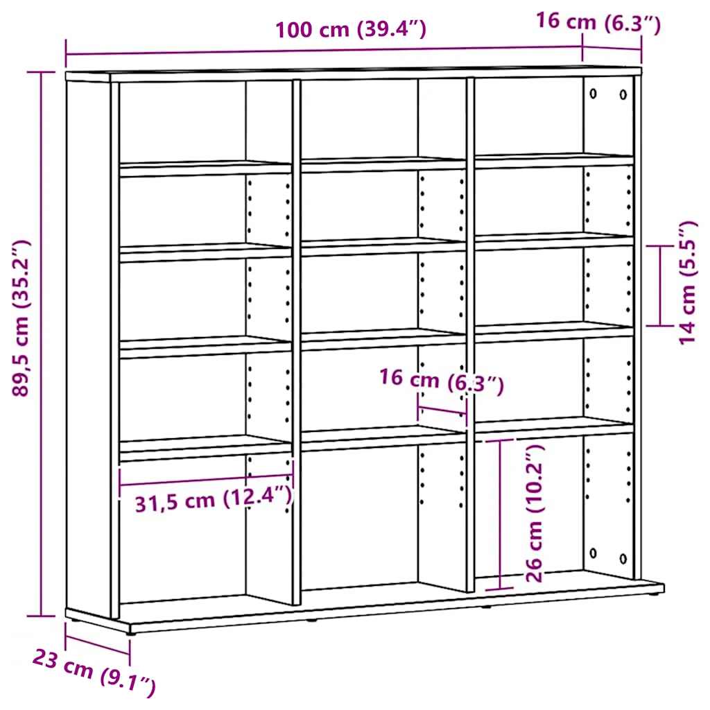 Mobile Porta CD Rovere Nero 100x23x89,5 cm Legno Multistrato | homemem39