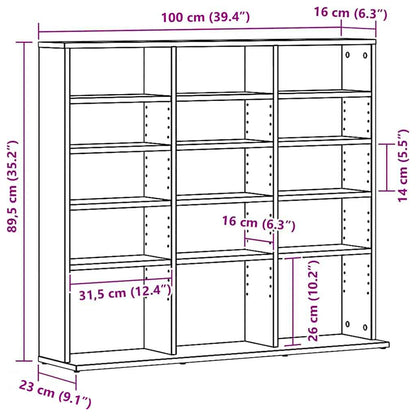Mobile Porta CD Rovere Nero 100x23x89,5 cm Legno Multistrato | homemem39
