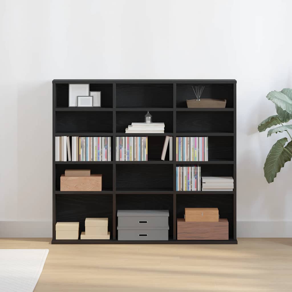 Mobile Porta CD Rovere Nero 100x23x89,5 cm Legno Multistrato