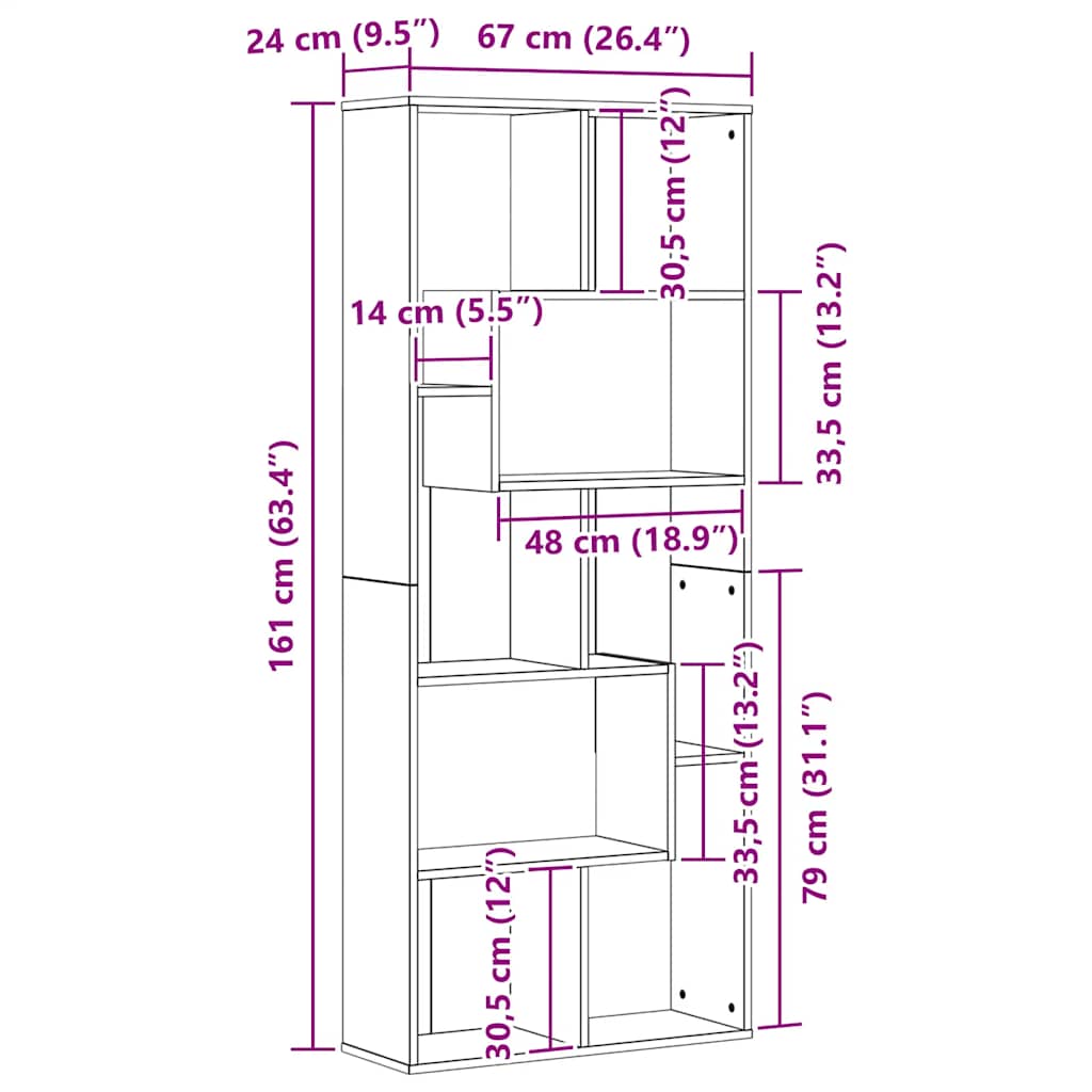 Libreria Rovere Nero 67x24x161 cm in Legno Multistrato | homemem39