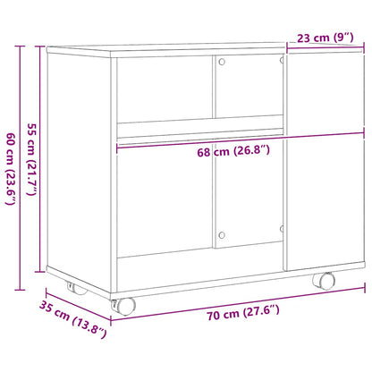 Tavolino laterale in rovere nero 70x35x60 cm in legno ingegnerizzato