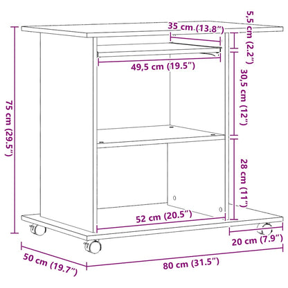 Scrivania per computer Rovere Nero 80x50x75 cm in Legno Multistrato | homemem39