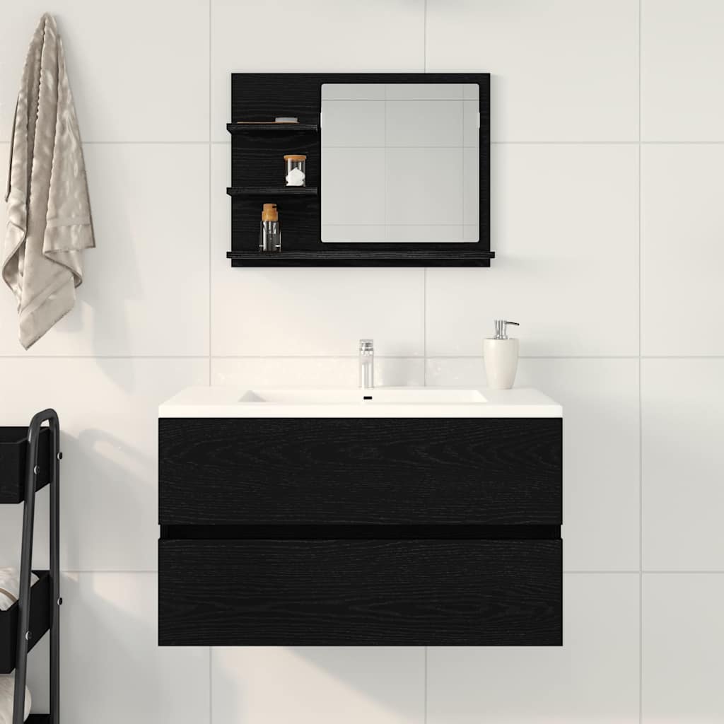 Specchio da Bagno Rovere Nero 60x10,5x45 cm Legno Multistrato | homemem39