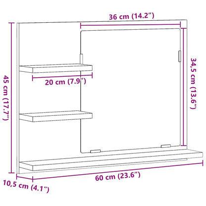 Specchio da Bagno Rovere Nero 60x10,5x45 cm Legno Multistrato