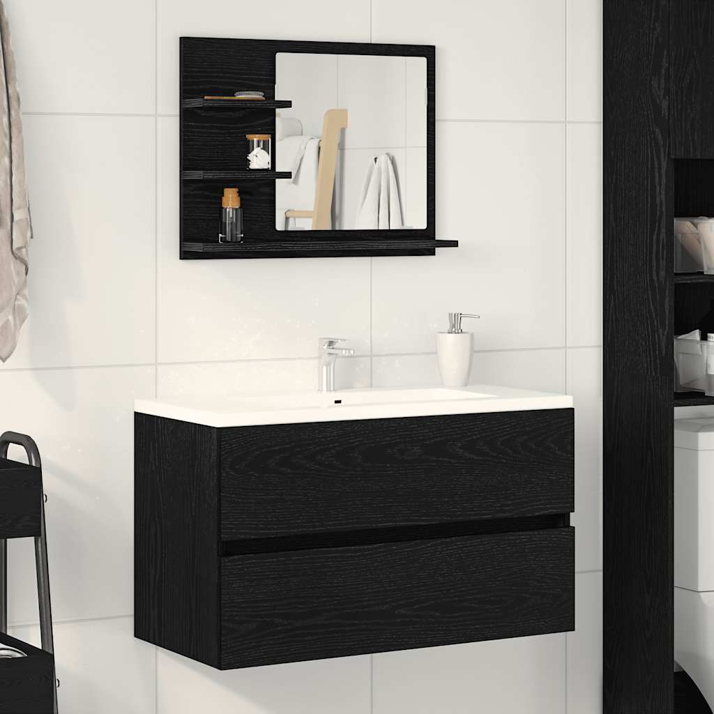 Specchio da Bagno Rovere Nero 60x10,5x45 cm Legno Multistrato | homemem39