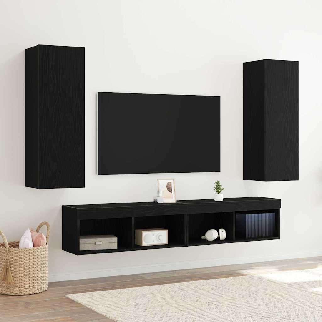 Mobile TV da Parete 2 pcs Rovere Nero 30,5 x 30 x 90 cm
