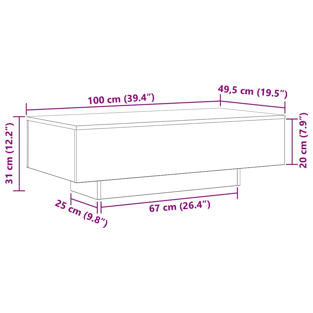 Tavolino da salotto Rovere Nero 100 x 49,5 x 31 cm | homemem39