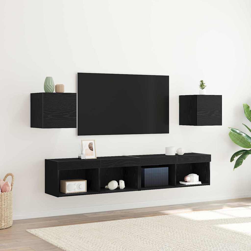 Mobile TV da parete 2 pcs Rovere Nero 30,5 x 30 x 30 cm