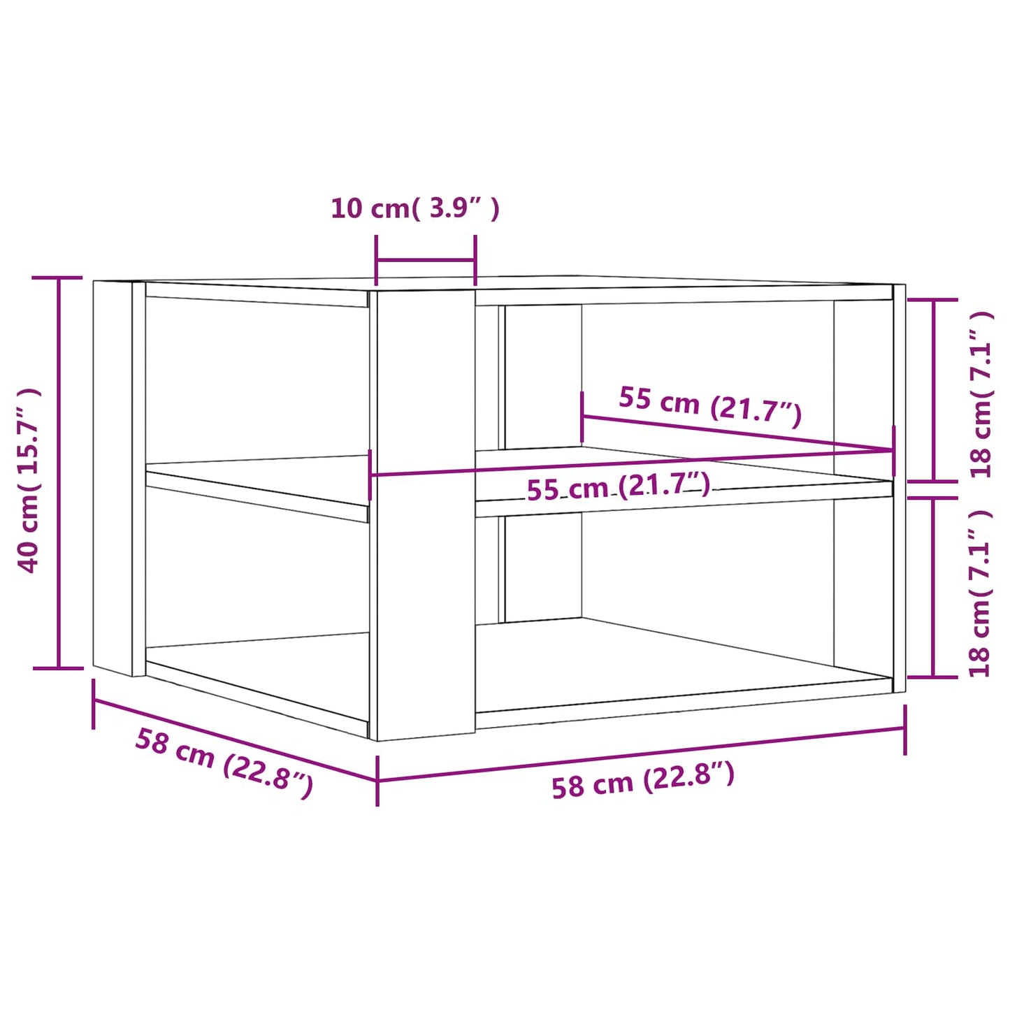 Tavolino da salotto Rovere Nero 59.5 x 59.5 x 40 cm