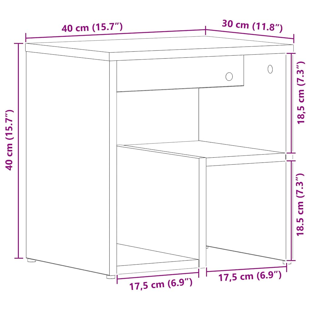 Armadio da Notte 2 pcs Rovere Nero 40 x 30 x 40 cm
