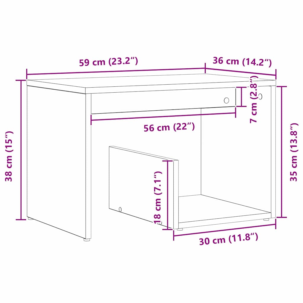 Tavolo laterale Rovere Nero 59 x 36 x 38 cm Legno multistrato
