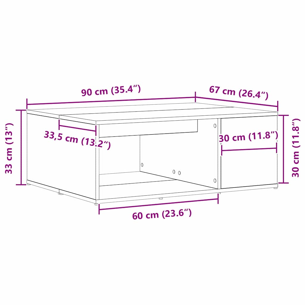 Tavolino da salotto Rovere Nero 90 x 67 x 33 cm | homemem39