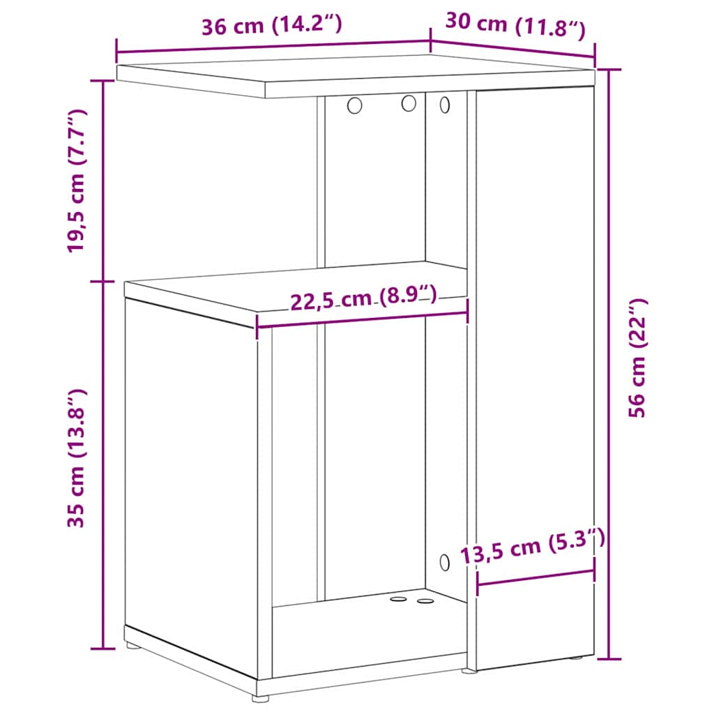 Tavolo laterale Rovere Nero 36 x 30 x 56 cm Legno multistrato | homemem39
