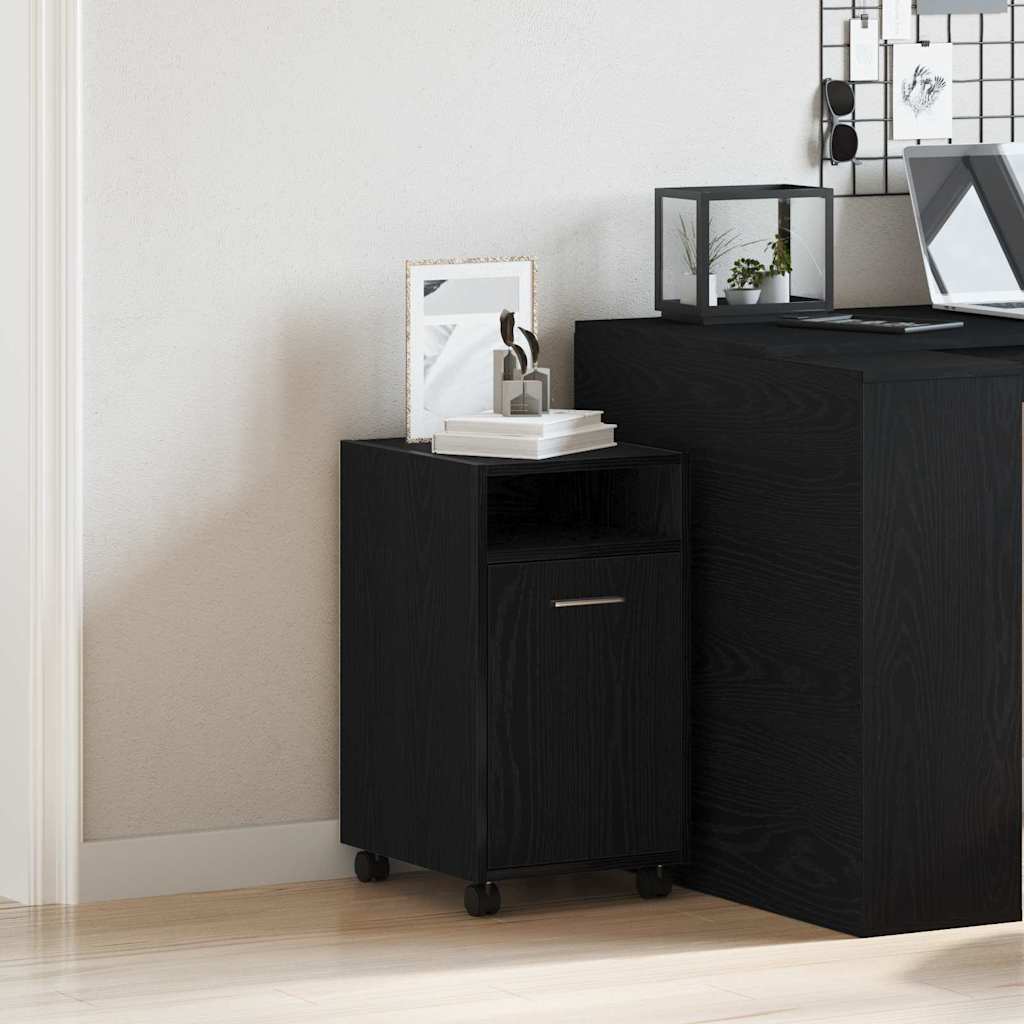 Armadio Laterale Su Ruote con ruota Rovere Nero 33 x 38 x 60 cm