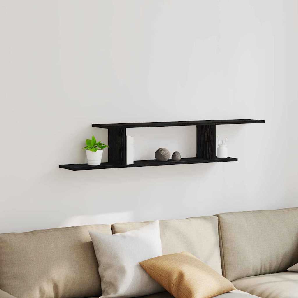 Mensola per TV da fissare a muro Rovere Nero 125 x 18 x 23 cm