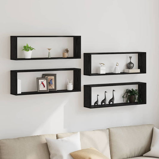 Scaffali da parete 4 pcs Rovere Nero 80 x 15 x 26 cm