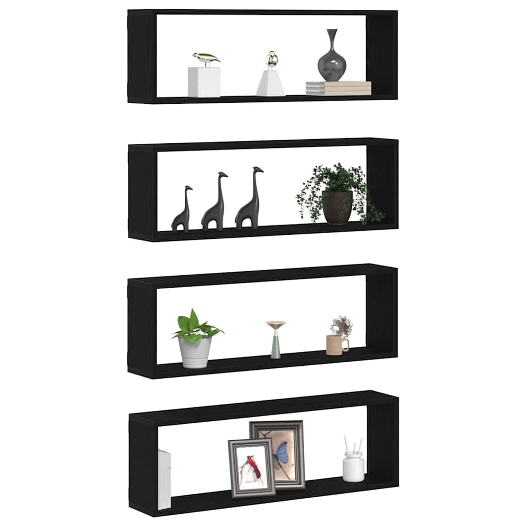 Scaffali da parete 4 pcs Rovere Nero 80 x 15 x 26 cm | homemem39