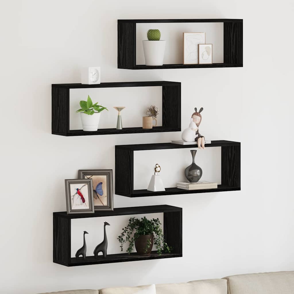 Scaffali da parete 4 pcs Rovere Nero 60 x 15 x 23 cm | homemem39