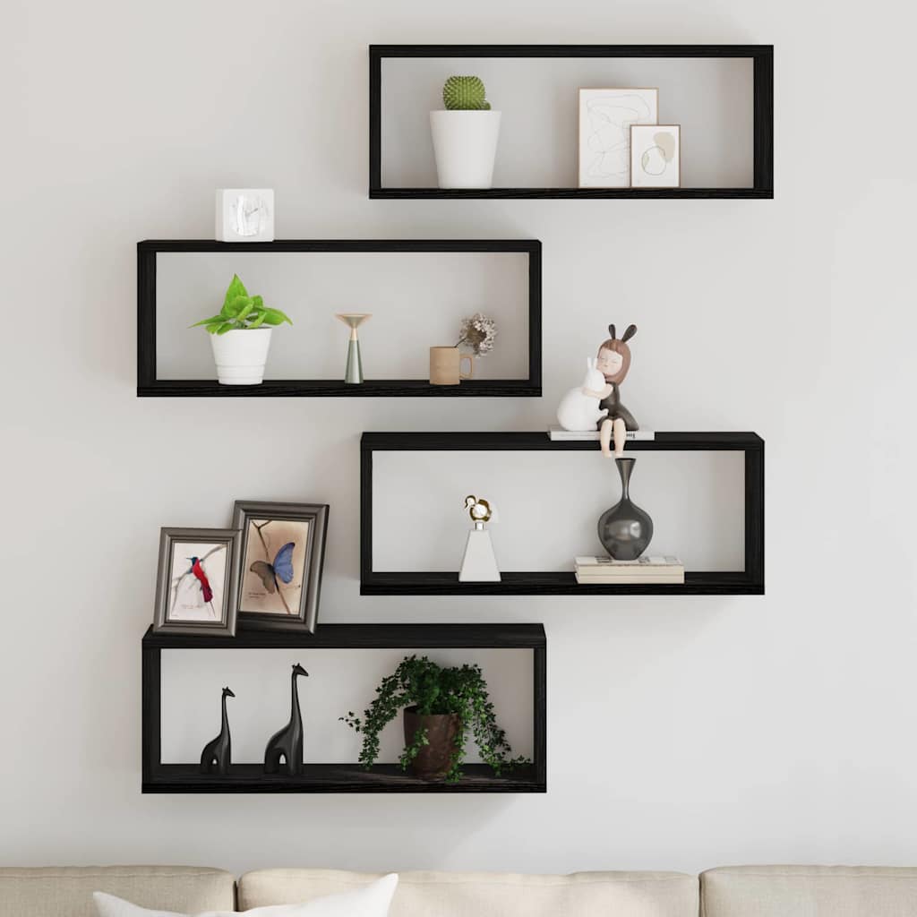 Scaffali da parete 4 pcs Rovere Nero 60 x 15 x 23 cm | homemem39