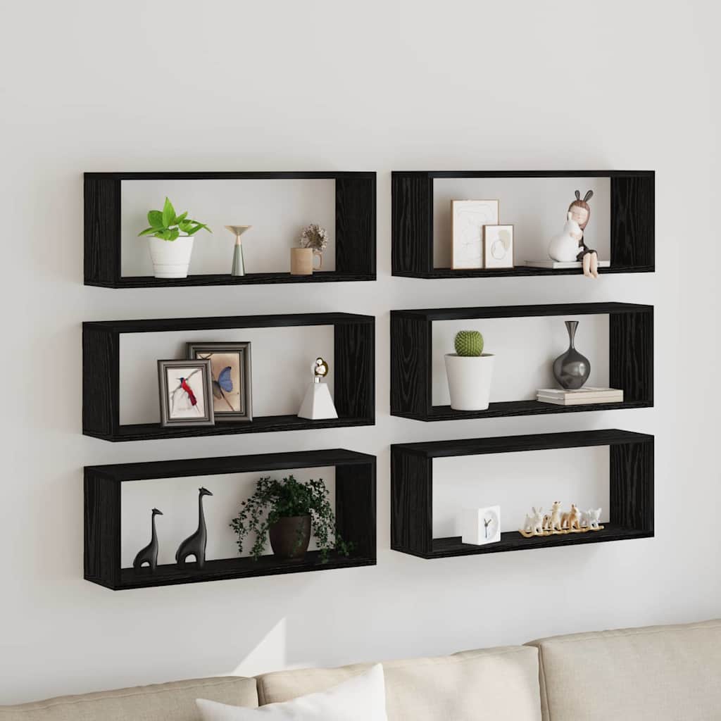 Scaffali da parete 6 pcs Rovere Nero 60 x 15 x 23 cm