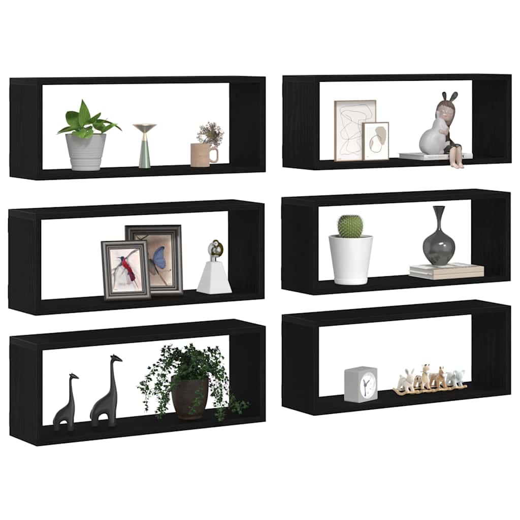 Scaffali da parete 6 pcs Rovere Nero 60 x 15 x 23 cm | homemem39