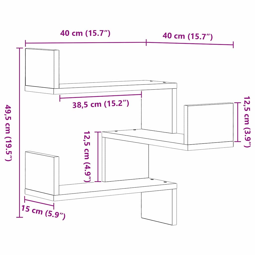 Scaffale da parete 2 pcs Rovere Nero 40 x 40 x 49,5 cm