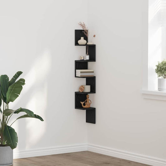 Mensola angolare con lo scaffale Rovere Nero 20 x 20 x 127,5 cm | homemem39