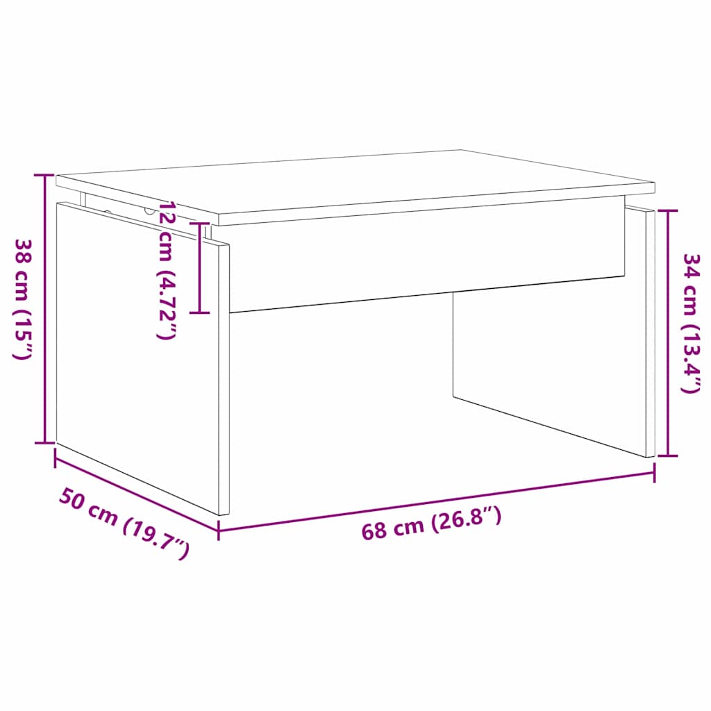 Tavolino da salotto Rovere Nero 68 x 50 x 38 cm