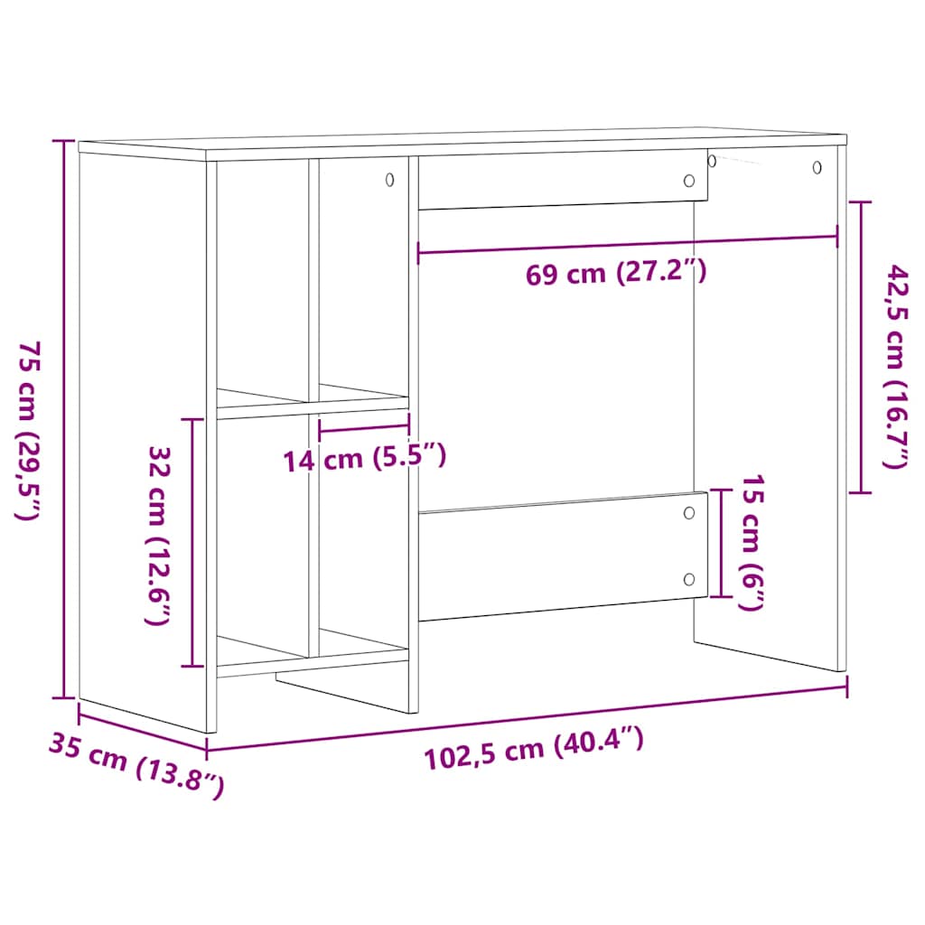 Scrivania Rovere Nero 102,5 x 35 x 75 cm Legno multistrato