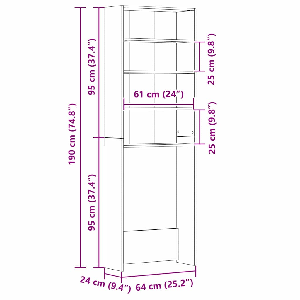 Armadio per Lavatrice Rovere Nero 64 x 24 x 190 cm | homemem39