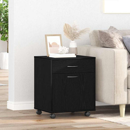 Mobile con Ruote Rovere Nero 45 x 38 x 54 cm Legno multistrato