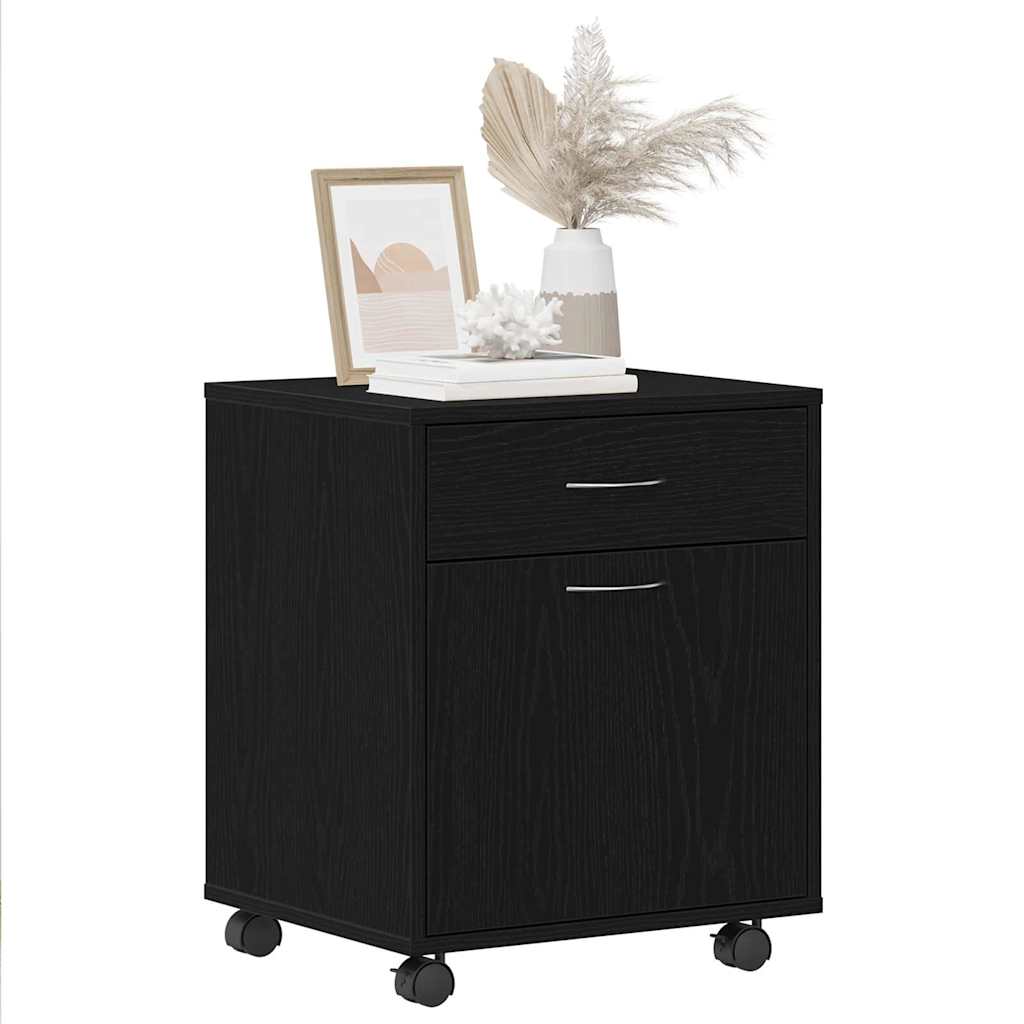 Mobile con Ruote Rovere Nero 45 x 38 x 54 cm Legno multistrato