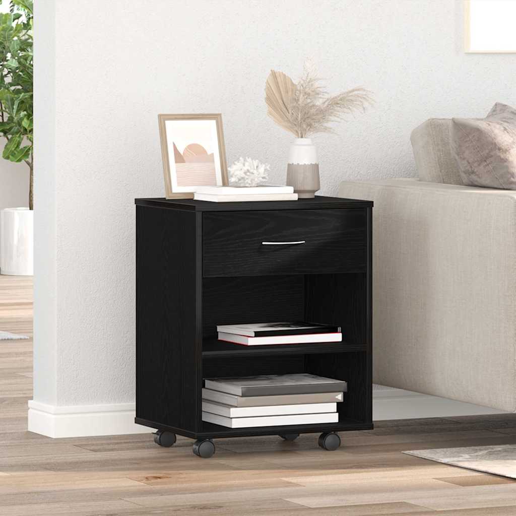 Armadio con ruota Rovere Nero 46 x 36 x 59 cm Legno multistrato | homemem39