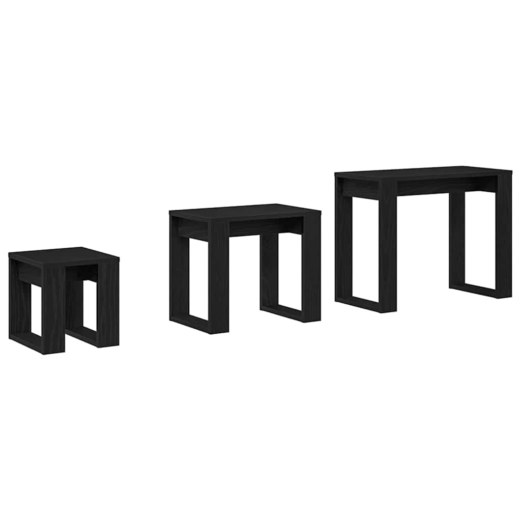 Tavoli da annidamento 3 pcs Rovere Nero Legno multistrato