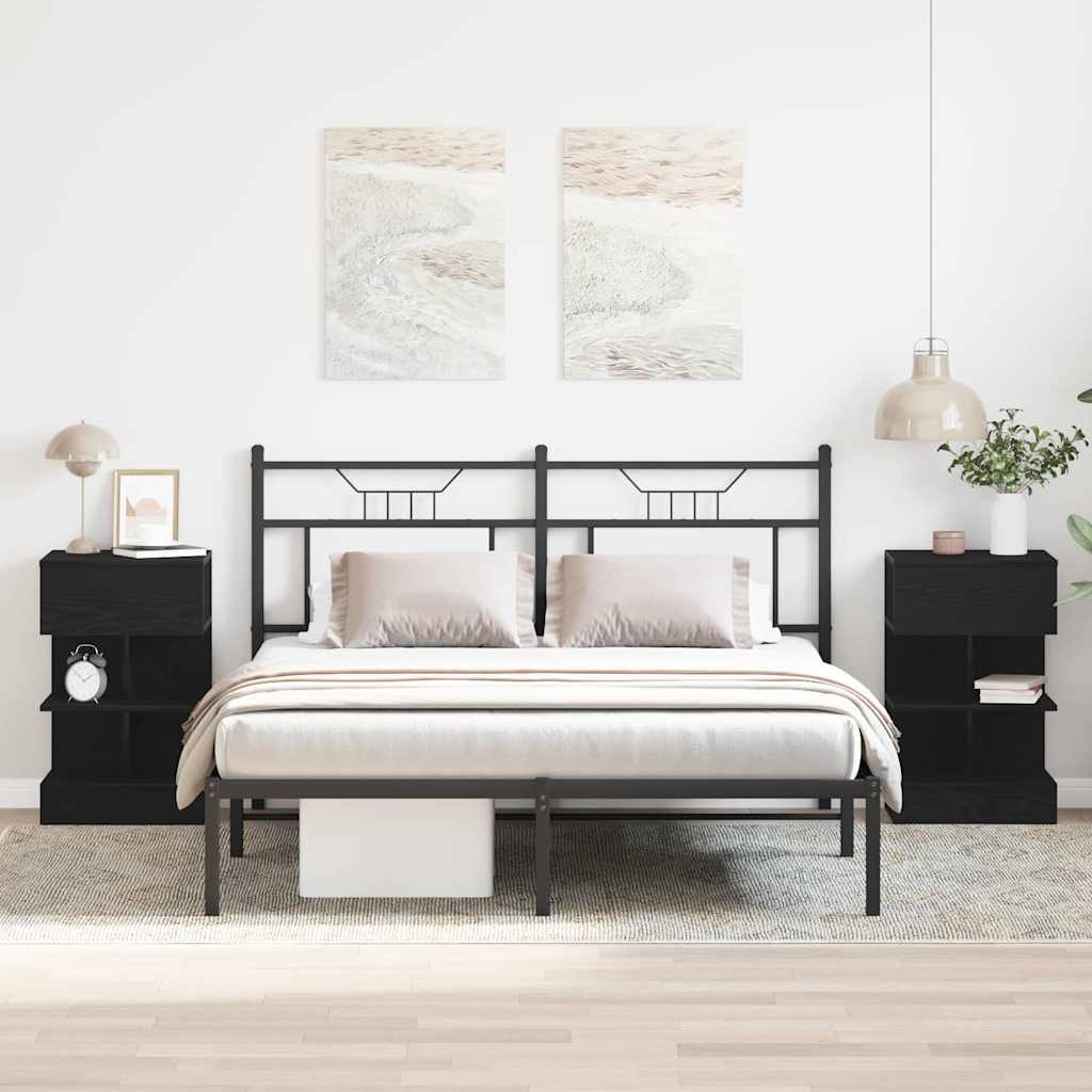 Armadio da Notte con cassetto 2 pcs Rovere Nero 40 x 35 x 65 cm