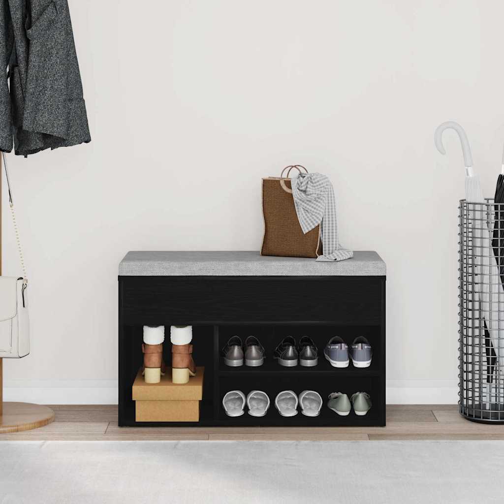 Panca per scarpe Rovere Nero 80 x 30 x 45 cm Legno multistrato