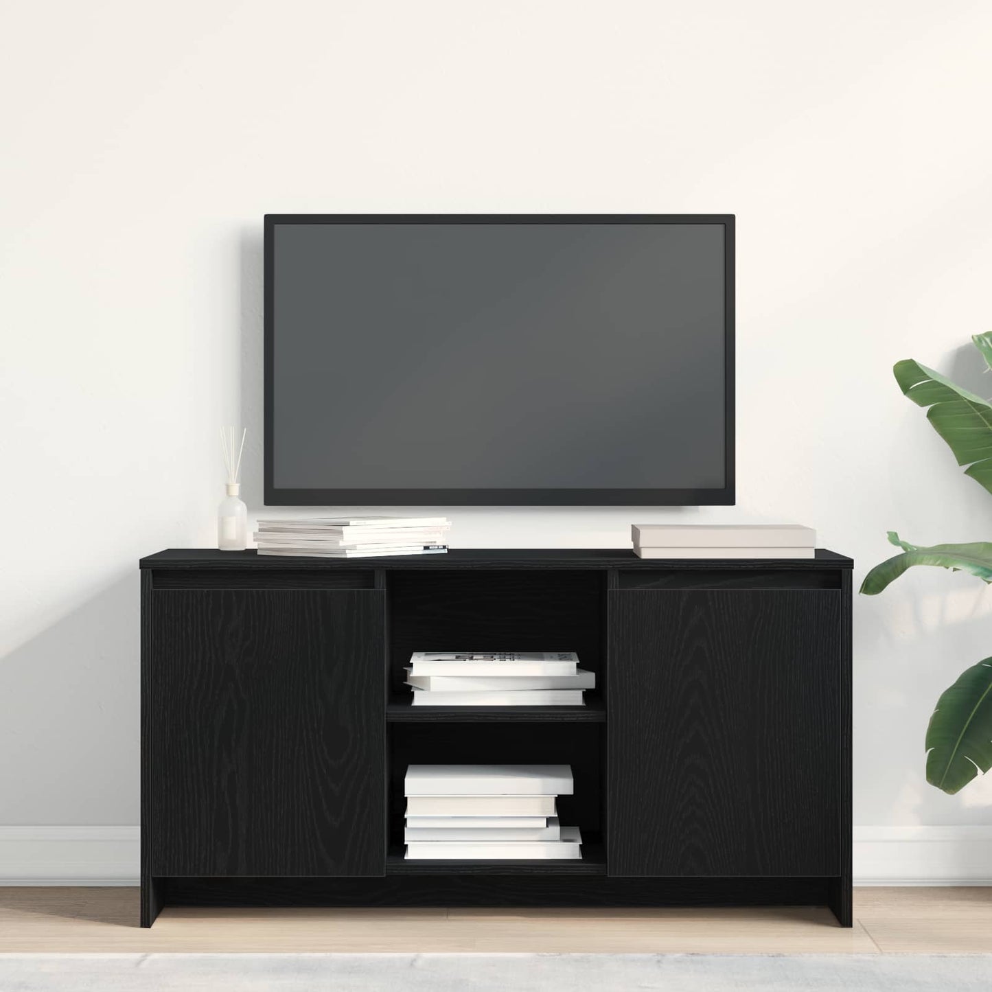 Mobile TV Rovere Nero 102 x 37,5 x 52,5 cm Legno multistrato