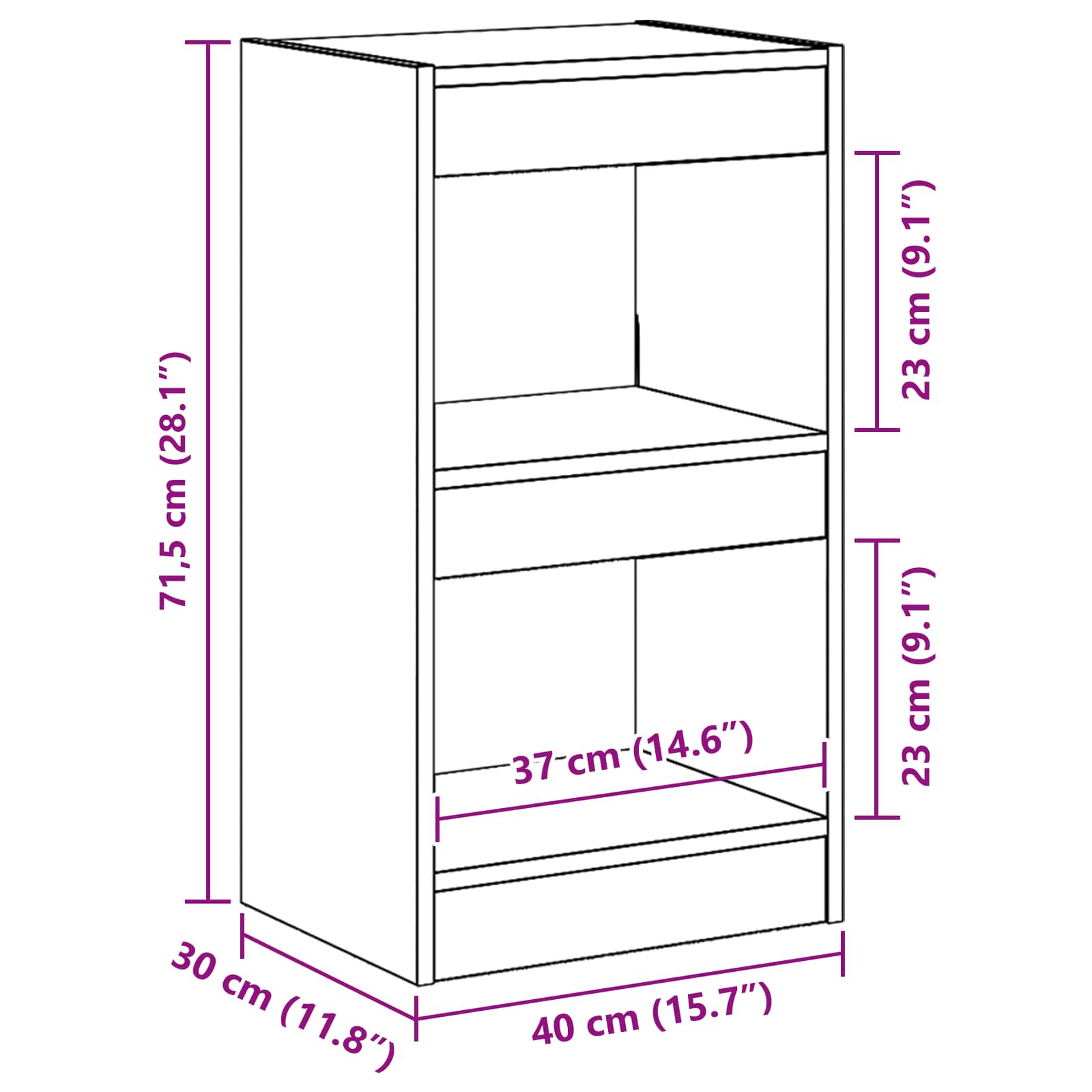 Armadio per Libri 2 livelli 40 x 30 x 71,5 cm Rovere Nero | homemem39