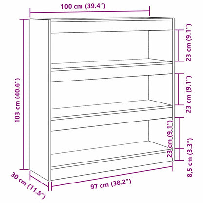 Armadio per Libri 3 livelli 100 x 30 x 103 cm Legno vecchio