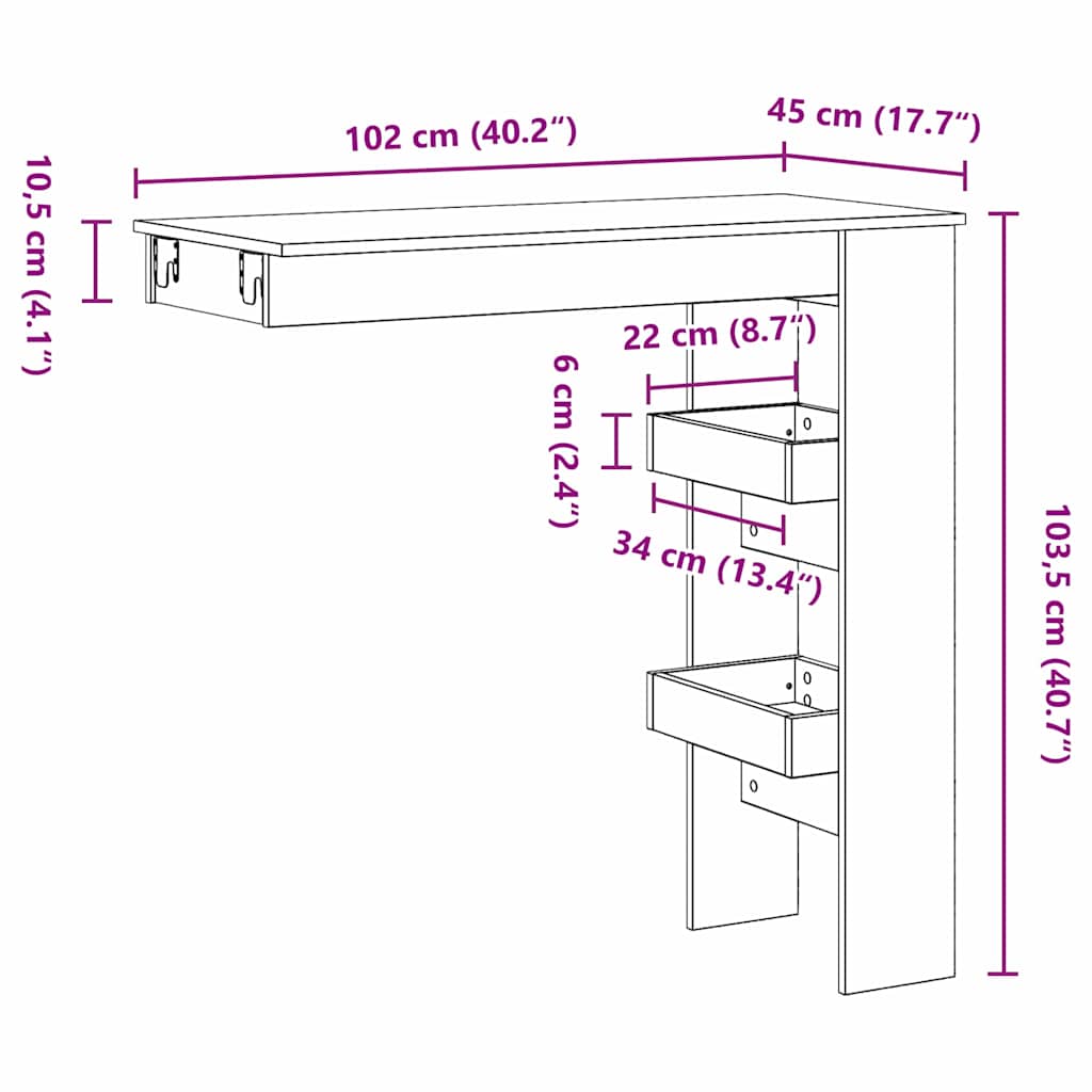Tavolo Bar da Parete Rovere Nero 102 x 45 x 103,5 cm | homemem39