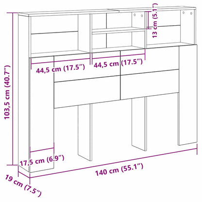 Testata del letto con testiera Rovere Nero 140 x 19 x 103,5 cm