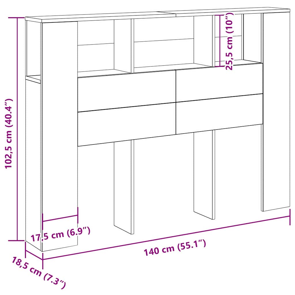 Testata del letto Rovere Nero 120 x 18.5 x 102.5 cm