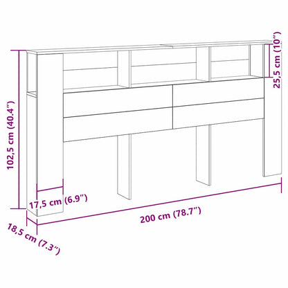 Testata del letto Rovere Nero 200 x 18,5 x 102,5 cm
