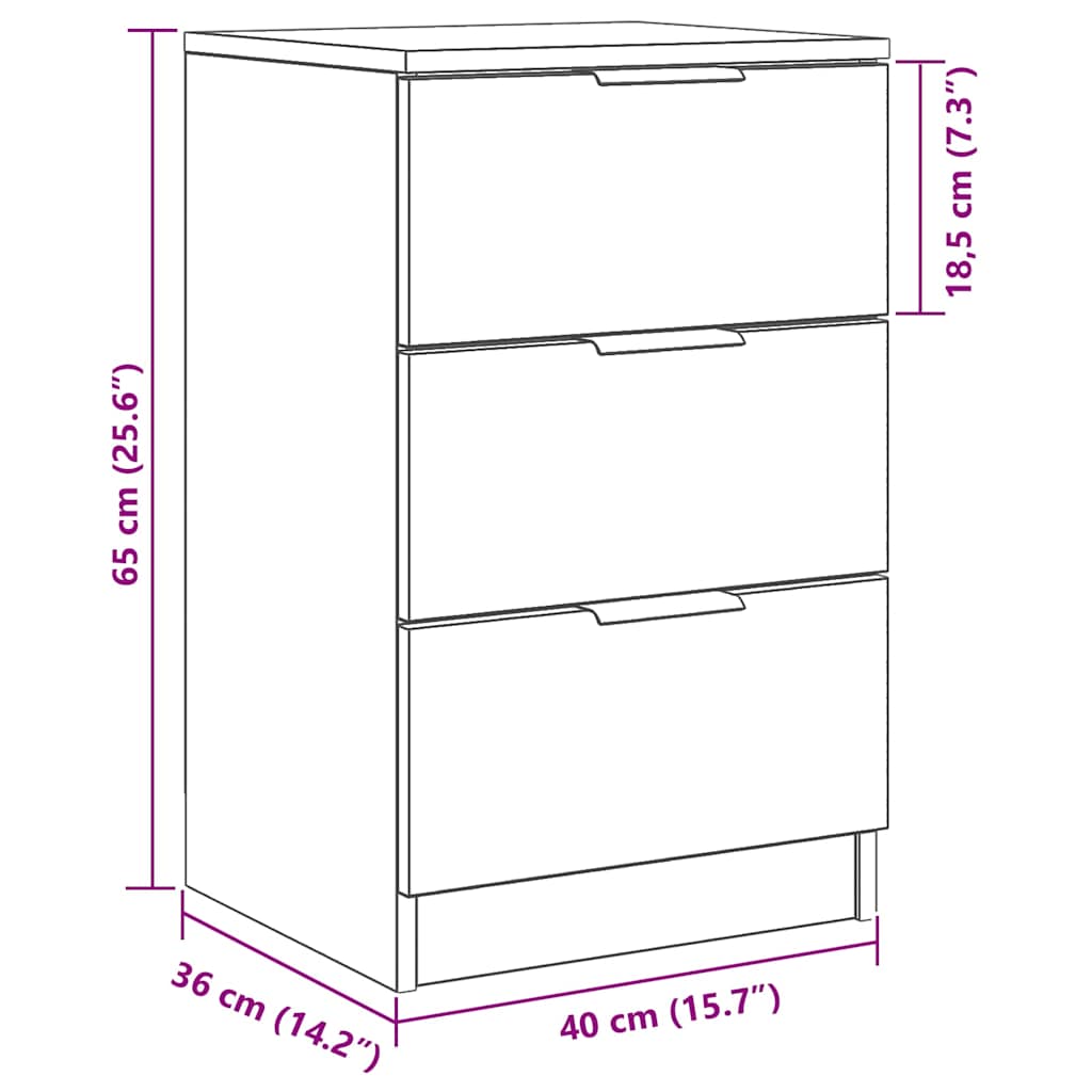 Armadio da Notte Rovere Nero 40 x 65 x 65 cm Legno multistrato