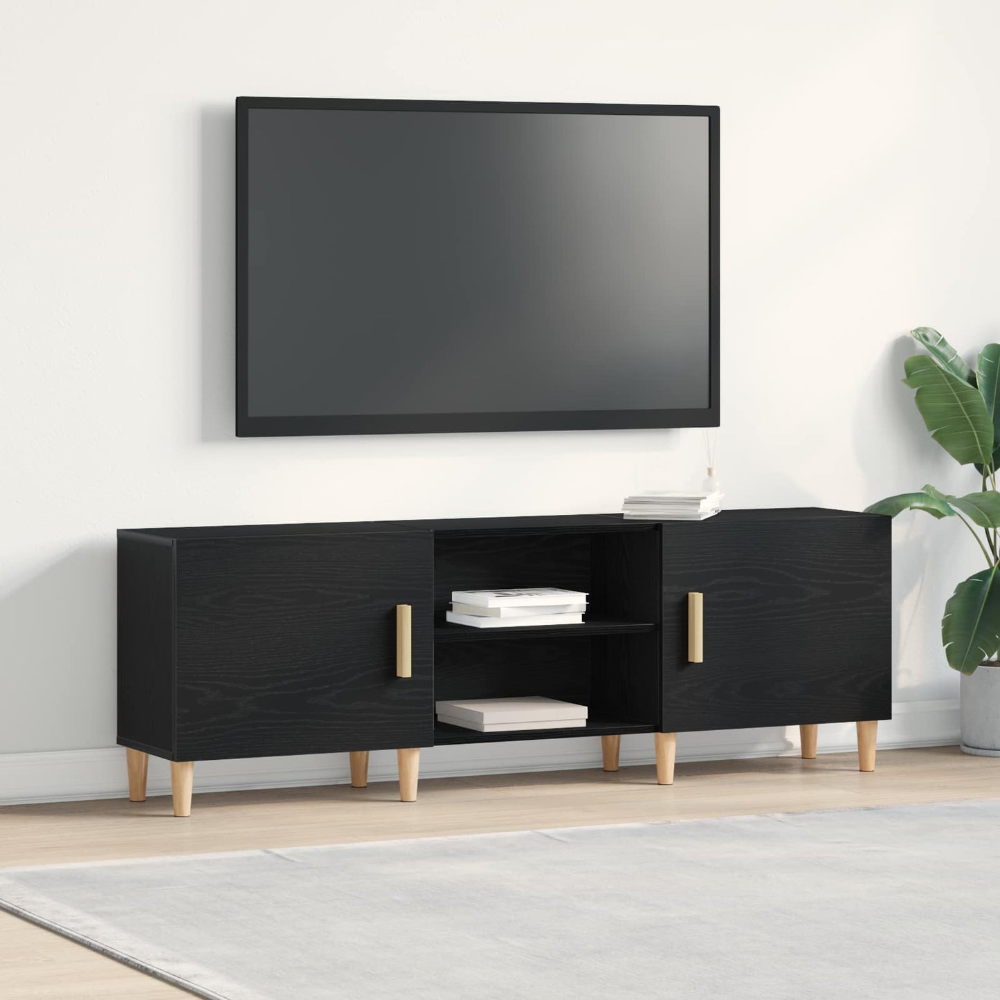 Mobile TV Rovere Nero 150 x 30 x 50 cm Legno multistrato