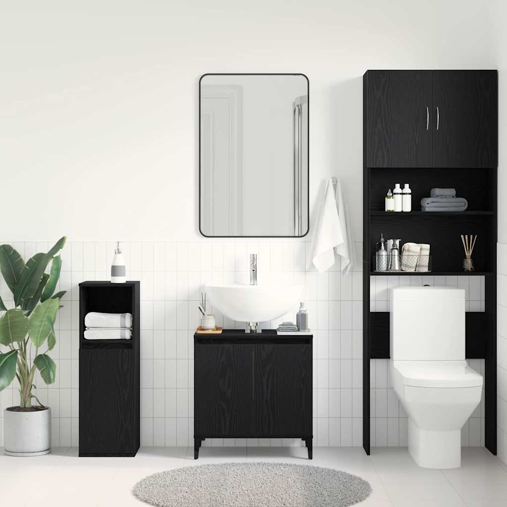 Armadio per Lavabo da Bagno Rovere Nero 58 x 33 x 60 cm | homemem39