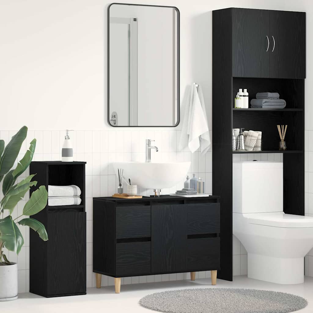 Armadio per Lavabo da Bagno Rovere Nero 80 x 33 x 60 cm | homemem39