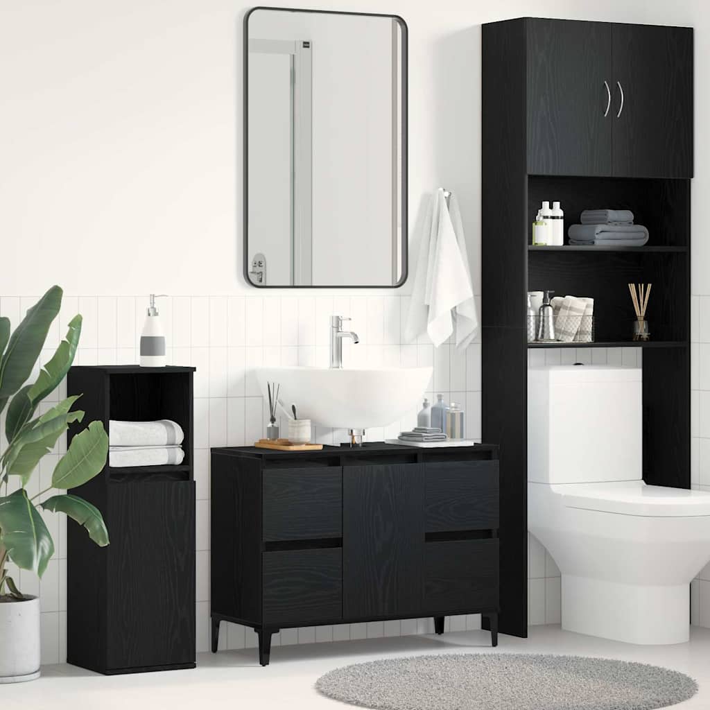 Armadio per Lavabo da Bagno Rovere Nero 80 x 33 x 60 cm | homemem39